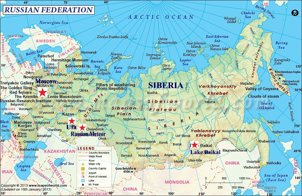 Map of Russia Baikal Ufa Meteor